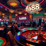 Experience the thrill of gambling at FA88, featuring poker tables, roulette wheels, and vibrant slot machines in a luxurious casino setting.