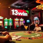 Experience the thrill of winning at 13win's electrifying poker table surrounded by vibrant casino action.