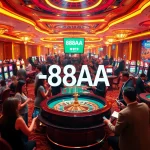 Experience thrilling gameplay at 88AA casino, with players enjoying roulette and poker amidst luxurious surroundings.