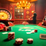 Engaging poker table scene highlighting 88AA-themed chips and cards, showcasing a luxurious casino atmosphere.