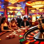 Enjoying an exhilarating poker game at a luxurious casino while aiming to go8 for the jackpot with vibrant chips and cards.