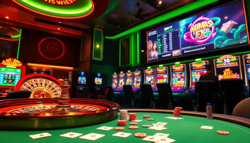 Experience the excitement of i1dompet's online gambling with engaging slot machines and a vibrant roulette wheel.