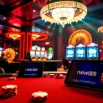 Experience the excitement of poker at https://new889.blue with players and vibrant chips in a dazzling casino setting.