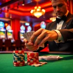 Experience king88 with a thrilling poker game setup featuring vibrant chips and a skilled dealer.
