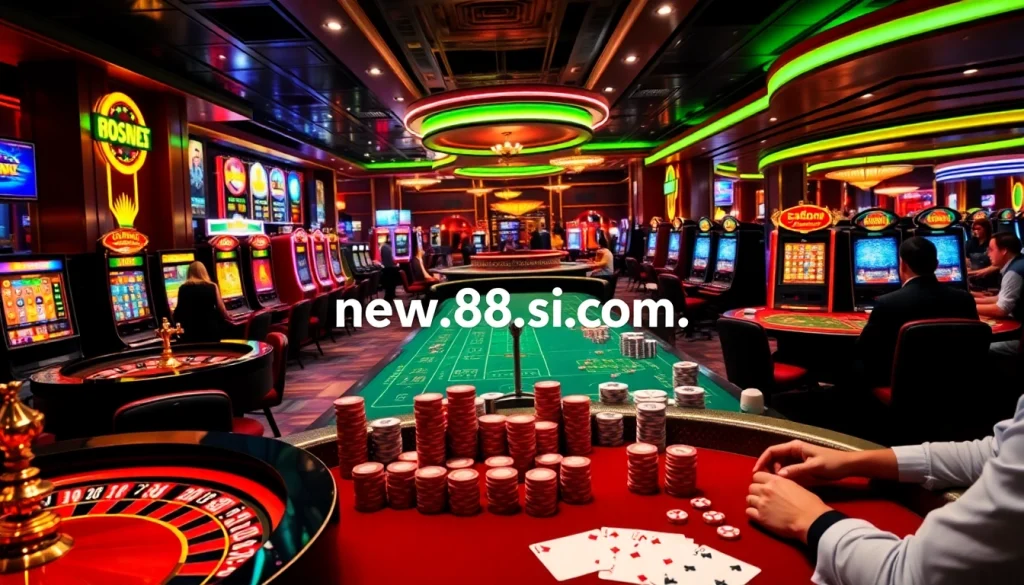 Join the excitement at http://new88siam.com/ as players engage in thrilling roulette and poker action at this vibrant casino atmosphere.