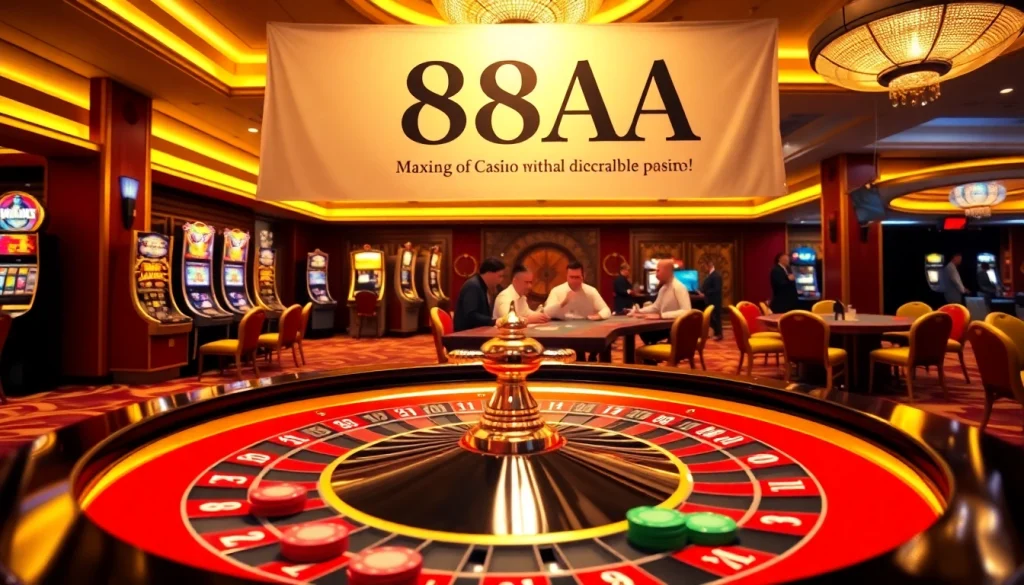 88AA showcases players cheering at the roulette table in an energetic casino atmosphere, highlighting thrilling gaming experiences.