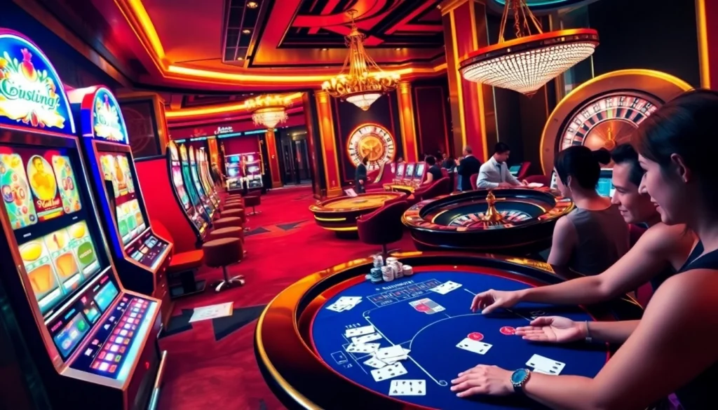 Experience the excitement of gambling at https://98win68.city/ with vibrant scenes of players at a poker table.