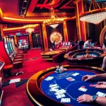 Experience the excitement of gambling at https://98win68.city/ with vibrant scenes of players at a poker table.