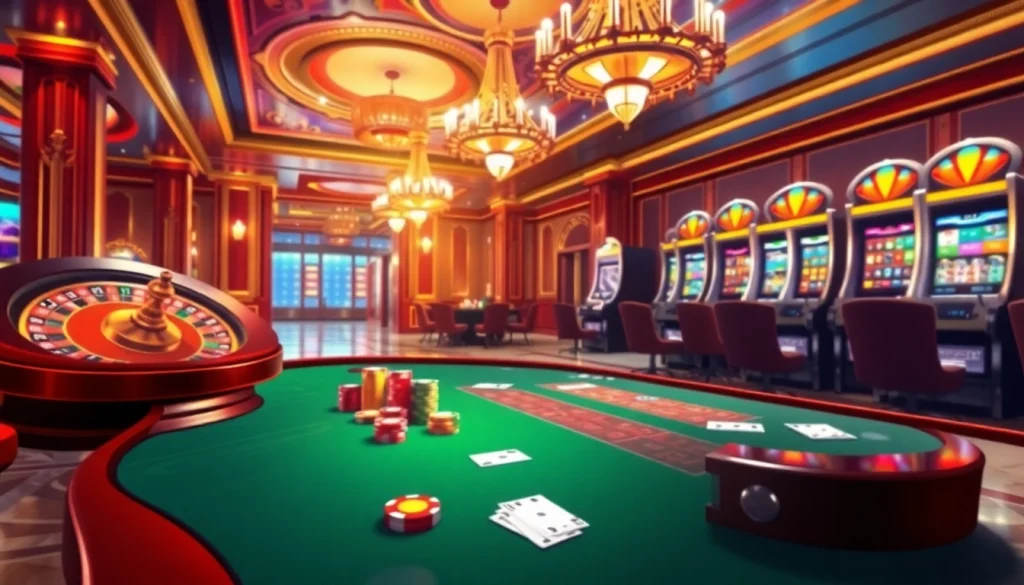 Explore the thrilling gambling experience at https://78win.school/ featuring vibrant casino scenes with roulette, poker tables, and slot machines.