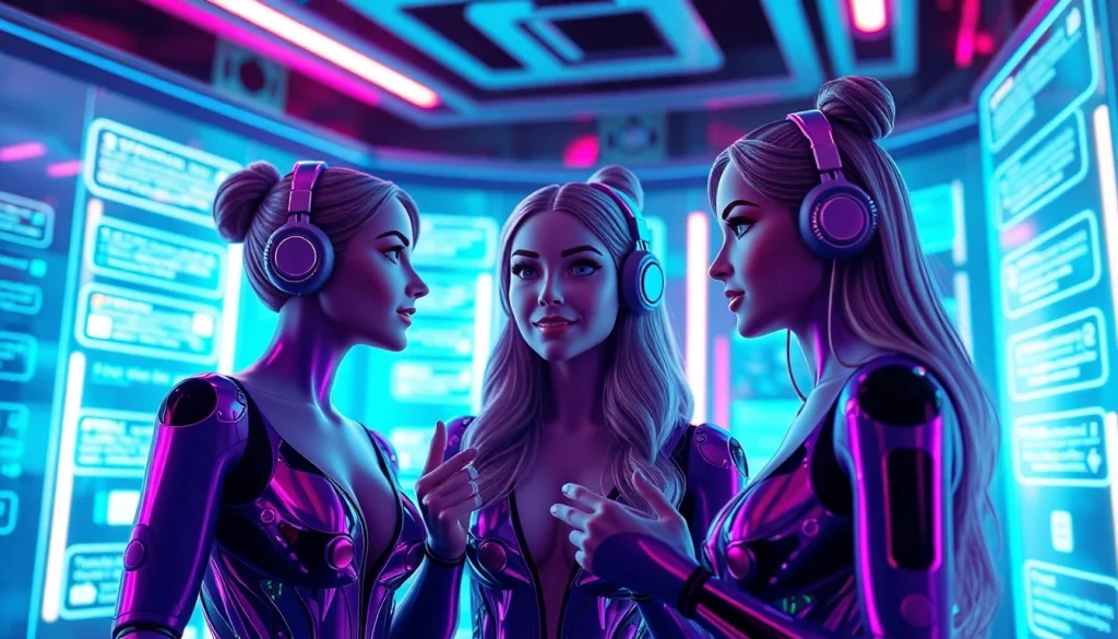 Dynamic display of AI sexchat avatars in a vibrant digital chat setting.