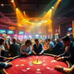 Experience the thrill of gambling at topnfljerseyswholesale.com with players engaged at a vibrant poker table surrounded by colorful chips and cards.