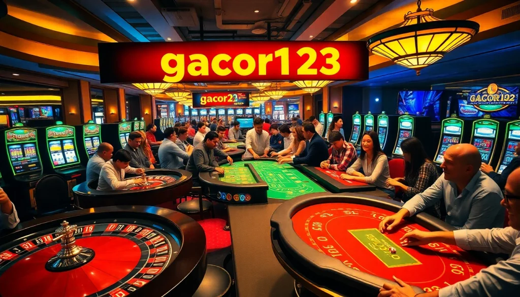 Experience the thrill of gacor123 at a vibrant casino with roulette and dice games.